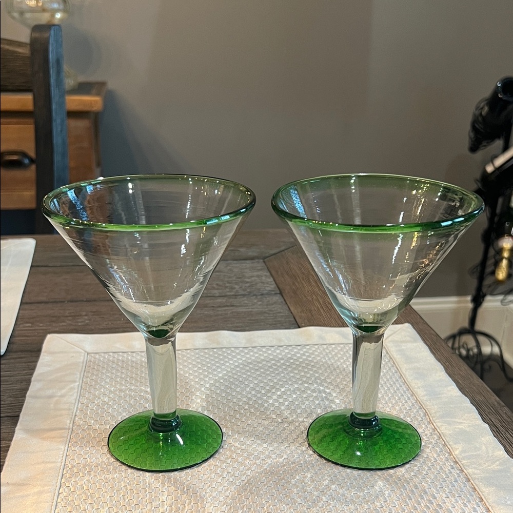 Set of 2 Handblown Glass Martini/Margarita Glasses